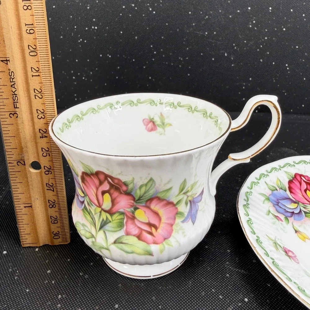 Queen's Special Flowers April Sweet Pea Tea Cup Saucer Set Rosina China England